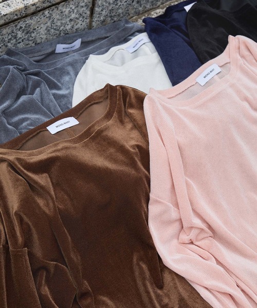 MONO-MART（モノマート）の「シアーベロアクルーネックプルオーバー（Tシャツ/カットソー・レディース・ブラック/アイボリー/ピンク/ダークブラウン/チャコール/ネイビー/サックスブルー/モカ・FREE）」の11枚目の写真