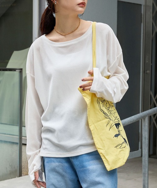 MONO-MART（モノマート）の「シアーベロアクルーネックプルオーバー（Tシャツ/カットソー・レディース・ブラック/アイボリー/ピンク/ダークブラウン/チャコール/ネイビー/サックスブルー/モカ・FREE）」の18枚目の写真