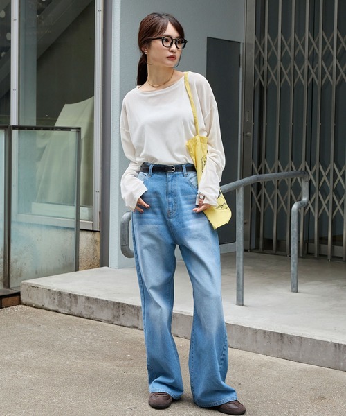 MONO-MART（モノマート）の「シアーベロアクルーネックプルオーバー（Tシャツ/カットソー・レディース・ブラック/アイボリー/ピンク/ダークブラウン/チャコール/ネイビー/サックスブルー/モカ・FREE）」の20枚目の写真