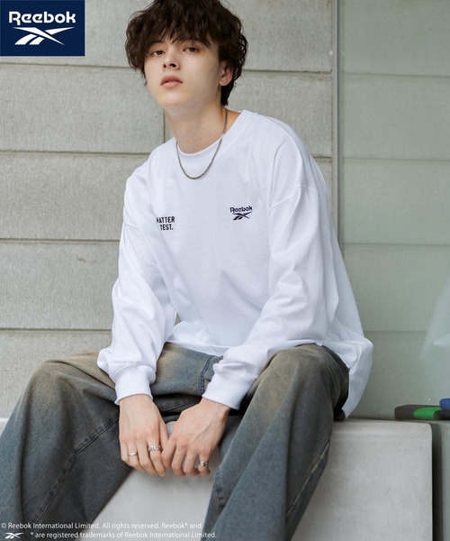 Rocky Monroe（ロッキーモンロー）の「Reebok リーボック オーバーサイズ両胸ロゴ刺繍ロングスリーブTシャツ（Tシャツ/カットソー・メンズ・ブラック/ホワイト/ホワイト×ブラック・M/L/LL）」の10枚目の写真