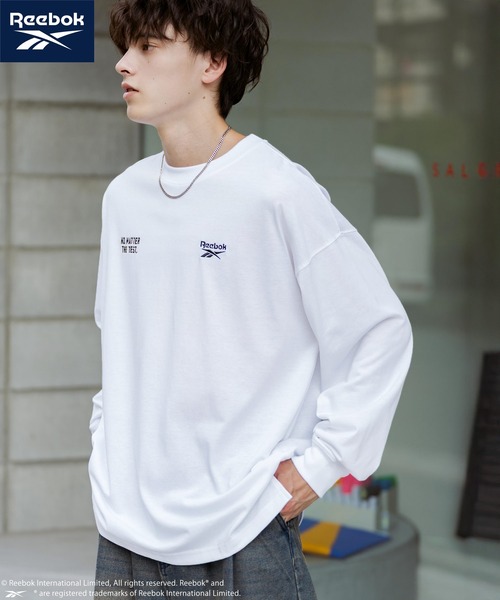 Rocky Monroe（ロッキーモンロー）の「Reebok リーボック オーバーサイズ両胸ロゴ刺繍ロングスリーブTシャツ（Tシャツ/カットソー・メンズ・ブラック/ホワイト/ホワイト×ブラック・M/L/LL）」の8枚目の写真