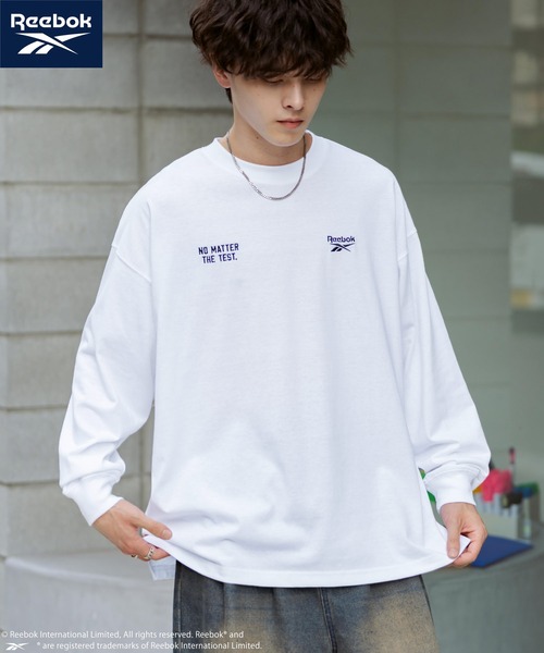 Rocky Monroe（ロッキーモンロー）の「Reebok リーボック オーバーサイズ両胸ロゴ刺繍ロングスリーブTシャツ（Tシャツ/カットソー・メンズ・ブラック/ホワイト/ホワイト×ブラック・M/L/LL）」の7枚目の写真