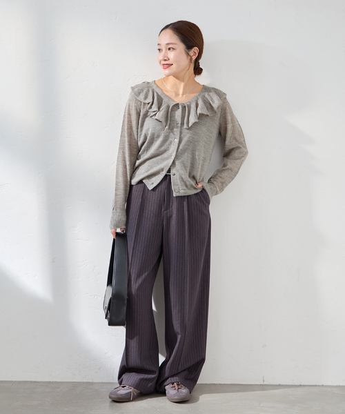JOURNAL STANDARD(ジャーナルスタンダード)の「シアーアルパカMIXフリルカーディガン(カーディガン/ボレロ・レディース・ピンク/イエロー/グレー・FREE)」の4枚目の写真