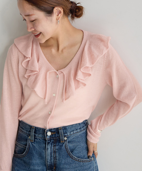 JOURNAL STANDARD(ジャーナルスタンダード)の「シアーアルパカMIXフリルカーディガン(カーディガン/ボレロ・レディース・ピンク/イエロー/グレー・FREE)」の16枚目の写真