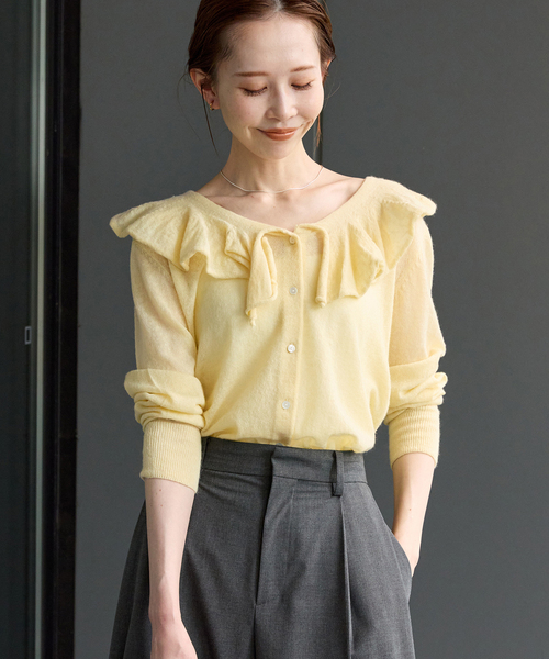 JOURNAL STANDARD(ジャーナルスタンダード)の「シアーアルパカMIXフリルカーディガン(カーディガン/ボレロ・レディース・ピンク/イエロー/グレー・FREE)」の20枚目の写真