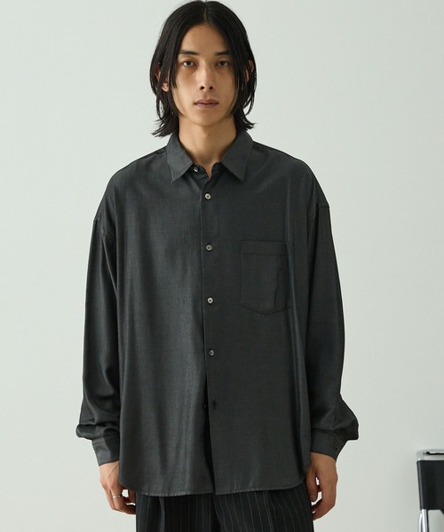 破格！！Dime ブラック シャツ L セール】〈吸水速乾〉デニムライクコンフォートリラックスロング