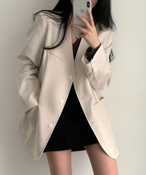FREE STYLISTS(フリー スタイリスト)の「YUGA_YGMC No-collar A-line jacket(ノーカラージャケット・レディース・オフホワイト/ブラック/ライトグレー・FREE)」の2枚目の写真