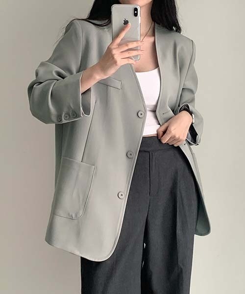 FREE STYLISTS(フリー スタイリスト)の「YUGA_YGMC No-collar A-line jacket(ノーカラージャケット・レディース・オフホワイト/ブラック/ライトグレー・FREE)」の7枚目の写真