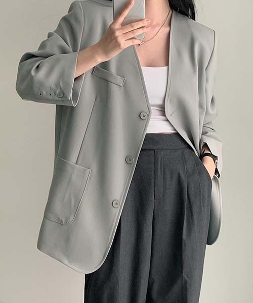 FREE STYLISTS(フリー スタイリスト)の「YUGA_YGMC No-collar A-line jacket(ノーカラージャケット・レディース・オフホワイト/ブラック/ライトグレー・FREE)」の8枚目の写真
