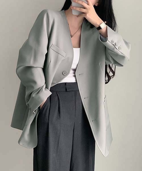 FREE STYLISTS(フリー スタイリスト)の「YUGA_YGMC No-collar A-line jacket(ノーカラージャケット・レディース・オフホワイト/ブラック/ライトグレー・FREE)」の10枚目の写真