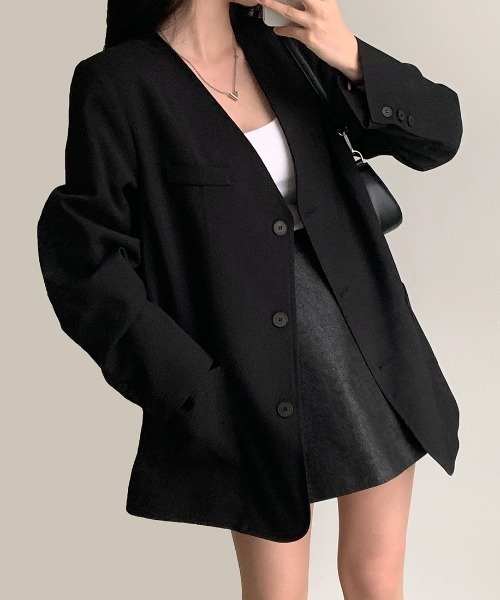 FREE STYLISTS(フリー スタイリスト)の「YUGA_YGMC No-collar A-line jacket(ノーカラージャケット・レディース・オフホワイト/ブラック/ライトグレー・FREE)」の16枚目の写真