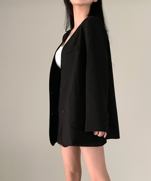 FREE STYLISTS(フリー スタイリスト)の「YUGA_YGMC No-collar A-line jacket(ノーカラージャケット・レディース・オフホワイト/ブラック/ライトグレー・FREE)」の20枚目の写真