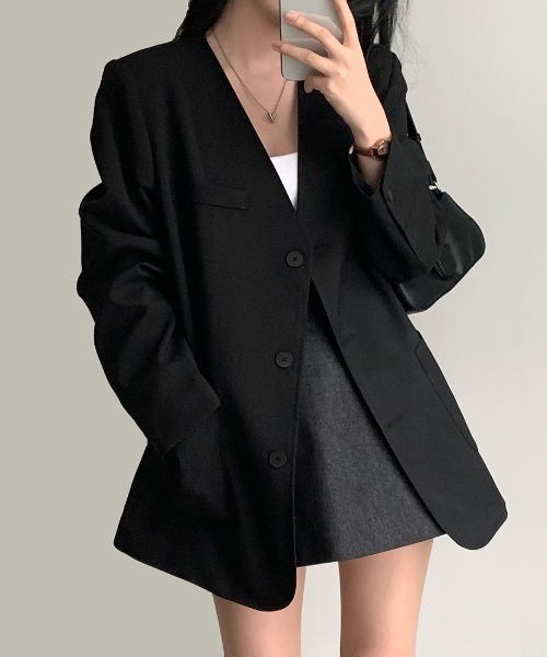 FREE STYLISTS(フリー スタイリスト)の「YUGA_YGMC No-collar A-line jacket(ノーカラージャケット・レディース・オフホワイト/ブラック/ライトグレー・FREE)」の21枚目の写真