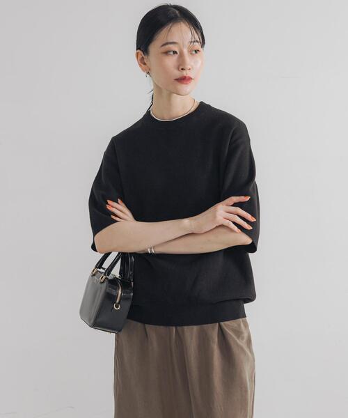 URBAN RESEARCH(アーバンリサーチ)の「コットンカシミヤハーフスリーブニット(ニット/セーター・レディース・オフホワイト/グレー/ブラック・FREE)」の1枚目の写真
