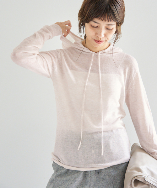 IENA(イエナ)の「シアーニットパーカー(パーカー・レディース・アイボリー/ブラウン・FREE)」の2枚目の写真