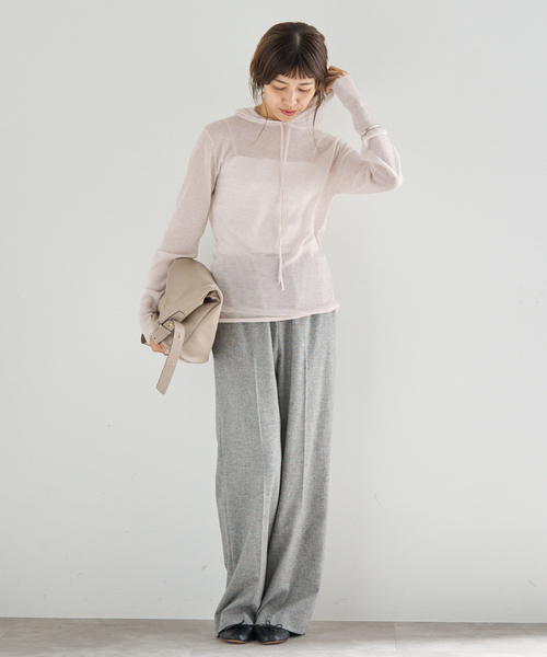 IENA(イエナ)の「シアーニットパーカー(パーカー・レディース・アイボリー/ブラウン・FREE)」の11枚目の写真