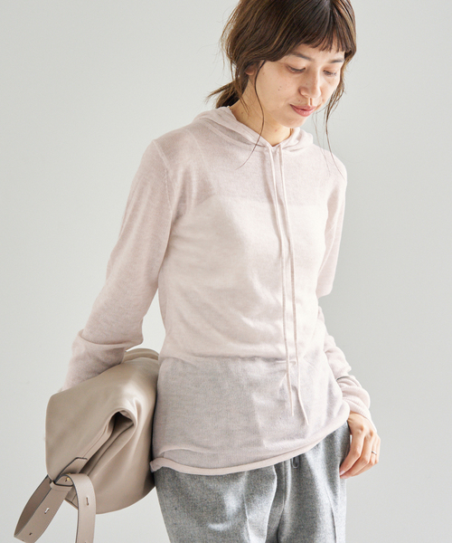 IENA(イエナ)の「シアーニットパーカー(パーカー・レディース・アイボリー/ブラウン・FREE)」の12枚目の写真