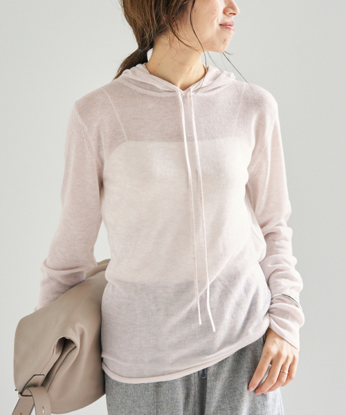 IENA(イエナ)の「シアーニットパーカー(パーカー・レディース・アイボリー/ブラウン・FREE)」の14枚目の写真