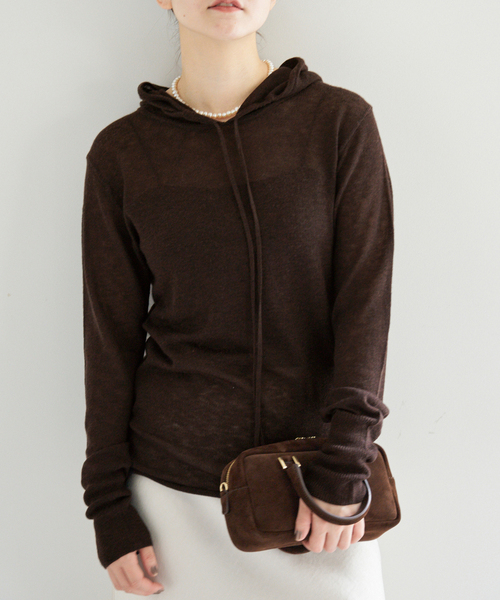 IENA(イエナ)の「シアーニットパーカー(パーカー・レディース・アイボリー/ブラウン・FREE)」の17枚目の写真