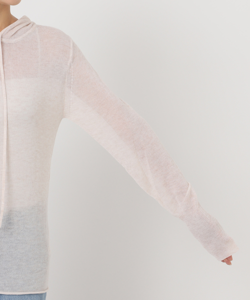 IENA(イエナ)の「シアーニットパーカー(パーカー・レディース・アイボリー/ブラウン・FREE)」の4枚目の写真