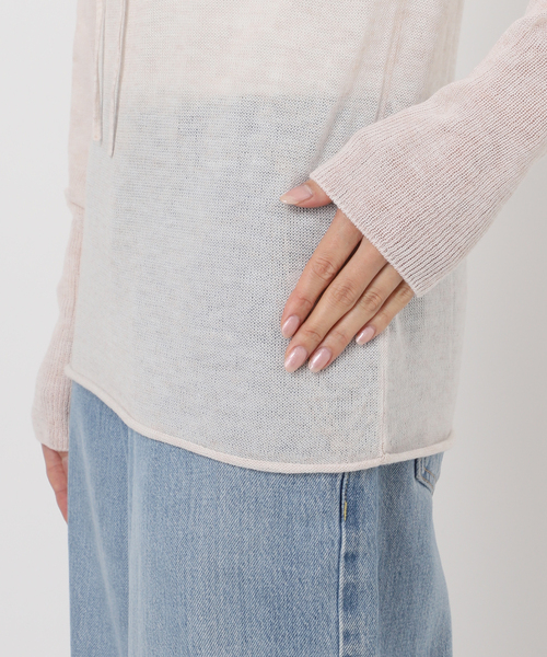 IENA(イエナ)の「シアーニットパーカー(パーカー・レディース・アイボリー/ブラウン・FREE)」の3枚目の写真