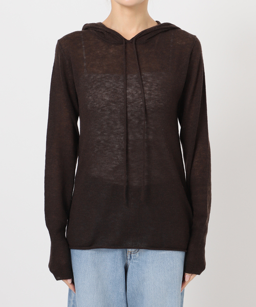 IENA(イエナ)の「シアーニットパーカー(パーカー・レディース・アイボリー/ブラウン・FREE)」の6枚目の写真