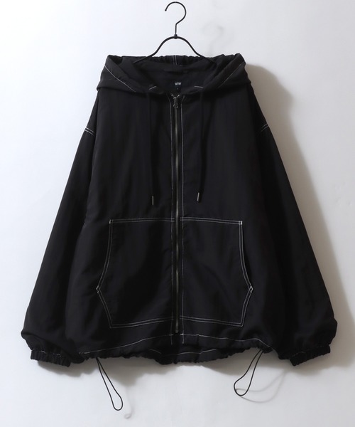 SITRY(シトリー)の「SITRY Nylon & Cotton Hoodie/別注 オーバーサイズ 配色ステッチ 無地 チェック柄 ジップパーカー フーディー ナイロンジャケット ブルゾン(ナイロンジャケット・メンズ・ブラック/ブラウン/ブラック系その他/ベージュ系その他・LL/M/L)」の18枚目の写真