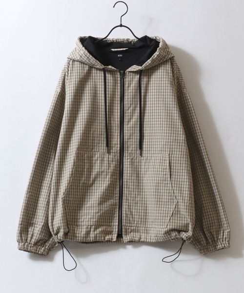 SITRY(シトリー)の「SITRY Nylon & Cotton Hoodie/別注 オーバーサイズ 配色ステッチ 無地 チェック柄 ジップパーカー フーディー ナイロンジャケット ブルゾン(ナイロンジャケット・メンズ・ブラック/ブラウン/ブラック系その他/ベージュ系その他・LL/M/L)」の20枚目の写真