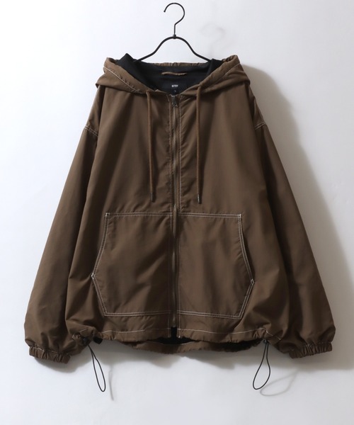 SITRY(シトリー)の「SITRY Nylon & Cotton Hoodie/別注 オーバーサイズ 配色ステッチ 無地 チェック柄 ジップパーカー フーディー ナイロンジャケット ブルゾン(ナイロンジャケット・メンズ・ブラック/ブラウン/ブラック系その他/ベージュ系その他・LL/M/L)」の19枚目の写真