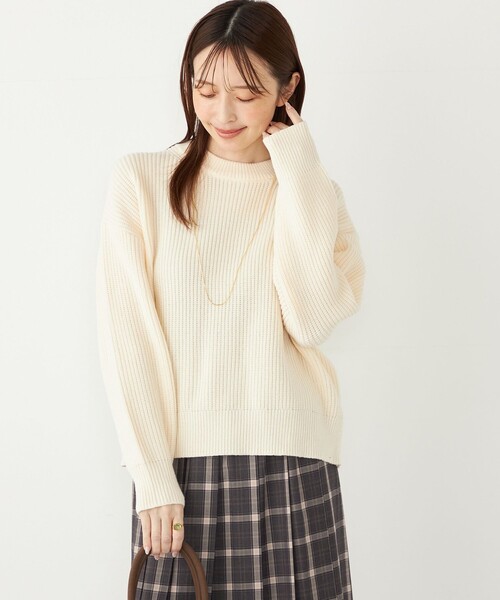 SHIPS Colors(シップス カラーズ)の「SHIPS Colors:〈手洗い可能〉畦 クルーネック ニット◇(ニット/セーター・レディース・オフホワイト/レッド/ネイビー・ONE SIZE)」の1枚目の写真