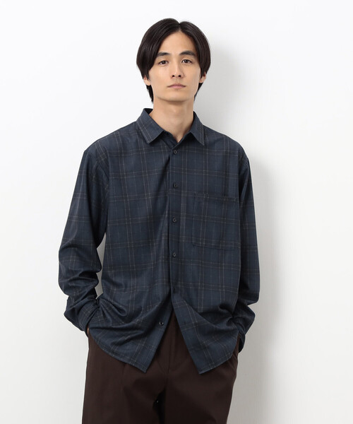 COMME CA ISM（コムサイズム）の「トリコットコーデュロイチェックプリント  ショートポイントカラー シャツ（シャツ/ブラウス・メンズ・ブラウン/ネイビー・SMALL/MEDIUM/LARGE）」の2枚目の写真