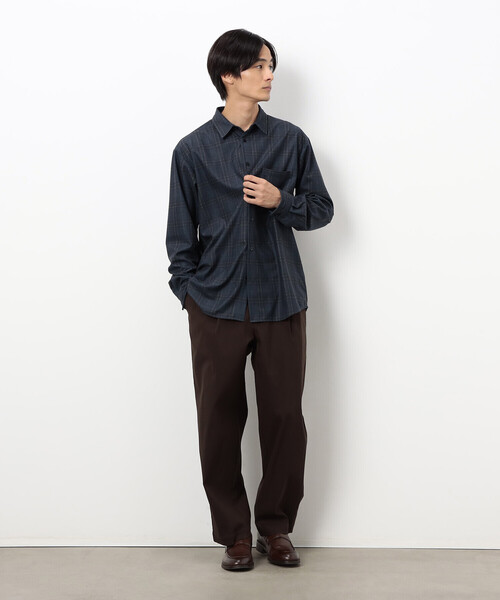 COMME CA ISM（コムサイズム）の「トリコットコーデュロイチェックプリント  ショートポイントカラー シャツ（シャツ/ブラウス・メンズ・ブラウン/ネイビー・SMALL/MEDIUM/LARGE）」の4枚目の写真