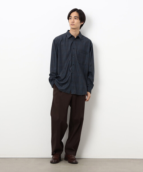 COMME CA ISM（コムサイズム）の「トリコットコーデュロイチェックプリント  ショートポイントカラー シャツ（シャツ/ブラウス・メンズ・ブラウン/ネイビー・SMALL/MEDIUM/LARGE）」の5枚目の写真