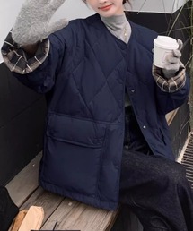 emi+（エミプラス）の「チェックドッキングキルティングジャケット（ノーカラージャケット）」