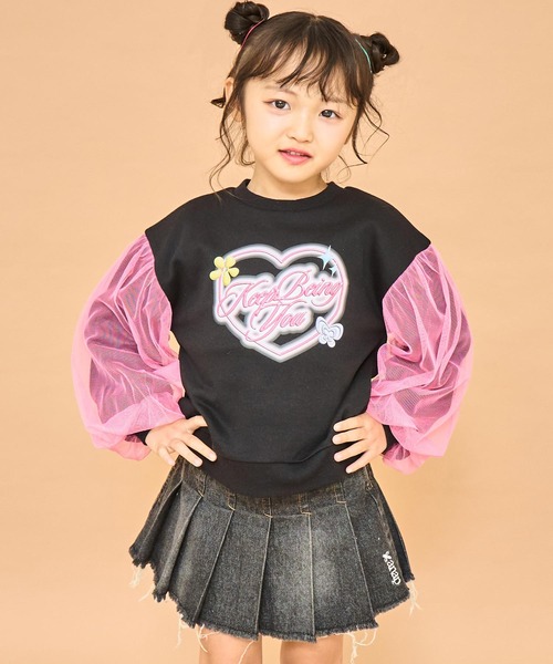 ANAP kids（アナップキッズ）の「袖チュール ハートプリント スウェット（スウェット・キッズ・ブラック/ラベンダー/ホワイト・110/120/130）」の21枚目の写真