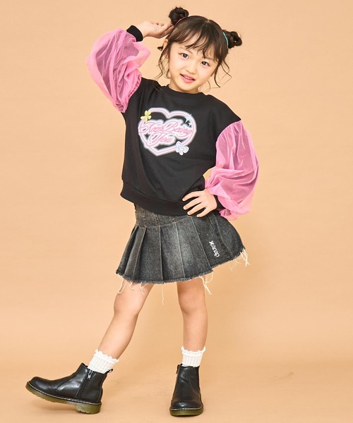 ANAP kids（アナップキッズ）の「袖チュール ハートプリント スウェット（スウェット・キッズ・ブラック/ラベンダー/ホワイト・110/120/130）」の22枚目の写真