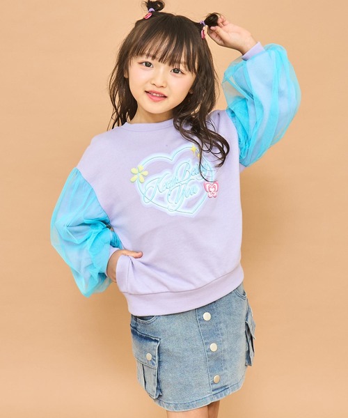 ANAP kids（アナップキッズ）の「袖チュール ハートプリント スウェット（スウェット・キッズ・ブラック/ラベンダー/ホワイト・110/120/130）」の7枚目の写真