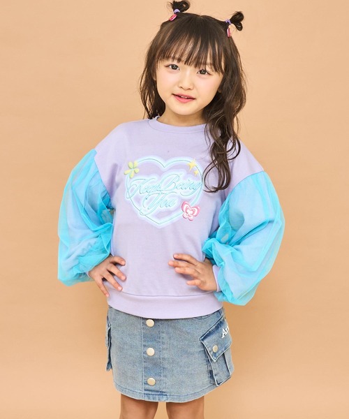 ANAP kids（アナップキッズ）の「袖チュール ハートプリント スウェット（スウェット・キッズ・ブラック/ラベンダー/ホワイト・110/120/130）」の4枚目の写真