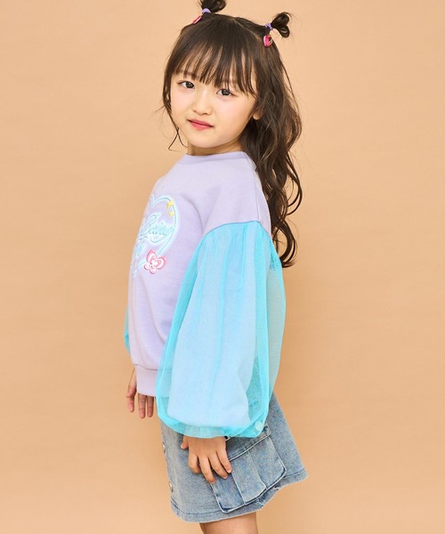 ANAP kids（アナップキッズ）の「袖チュール ハートプリント スウェット（スウェット・キッズ・ブラック/ラベンダー/ホワイト・110/120/130）」の6枚目の写真