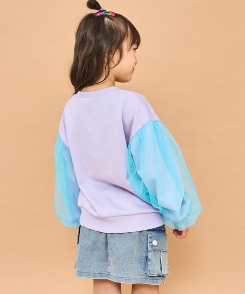 ANAP kids（アナップキッズ）の「袖チュール ハートプリント スウェット（スウェット・キッズ・ブラック/ラベンダー/ホワイト・110/120/130）」の5枚目の写真