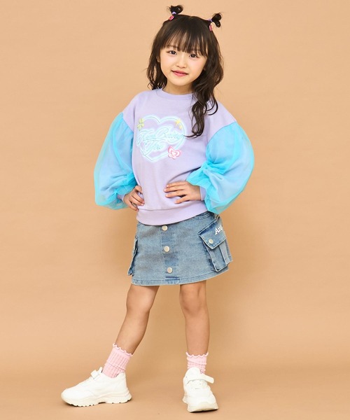 ANAP kids（アナップキッズ）の「袖チュール ハートプリント スウェット（スウェット・キッズ・ブラック/ラベンダー/ホワイト・110/120/130）」の8枚目の写真