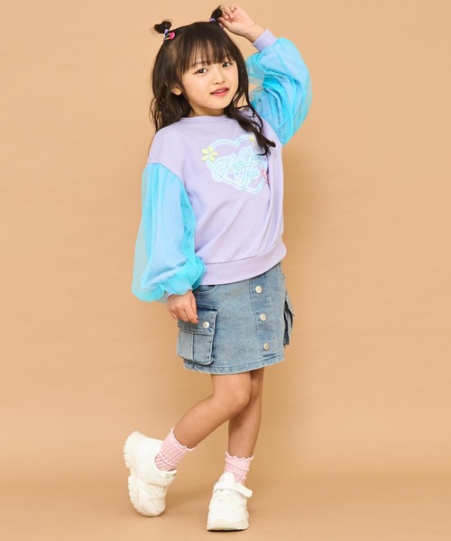 ANAP kids（アナップキッズ）の「袖チュール ハートプリント スウェット（スウェット・キッズ・ブラック/ラベンダー/ホワイト・110/120/130）」の9枚目の写真