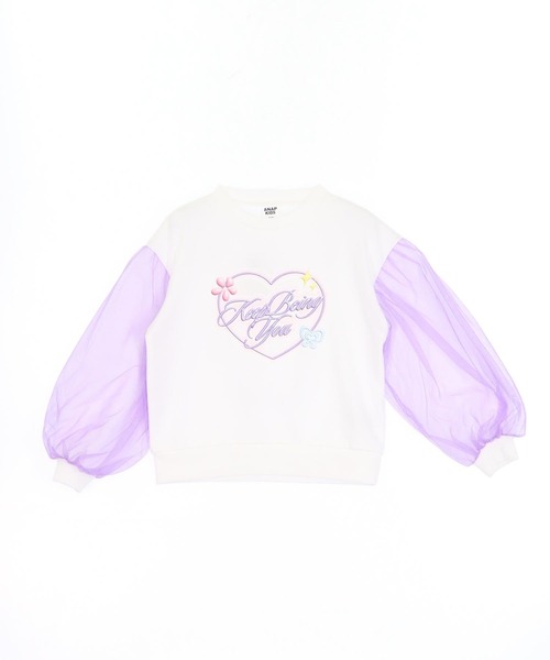 ANAP kids（アナップキッズ）の「袖チュール ハートプリント スウェット（スウェット・キッズ・ブラック/ラベンダー/ホワイト・110/120/130）」の12枚目の写真