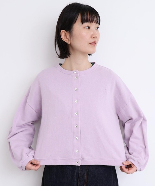 l'atelier du savon（アトリエドサボン）の「カラフルネップ裏毛　ミニカーディガン（カーディガン/ボレロ・レディース・ブラック/パープル/オフホワイト・FREE）」の3枚目の写真