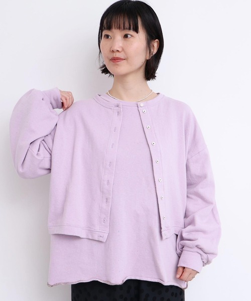 l'atelier du savon（アトリエドサボン）の「カラフルネップ裏毛　ミニカーディガン（カーディガン/ボレロ・レディース・ブラック/パープル/オフホワイト・FREE）」の8枚目の写真