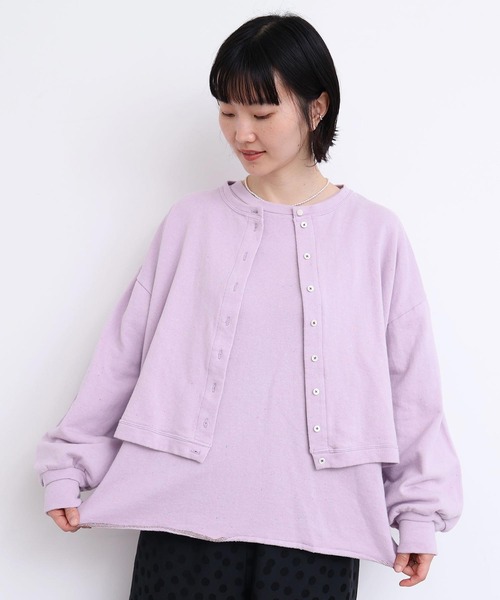 l'atelier du savon（アトリエドサボン）の「カラフルネップ裏毛　ミニカーディガン（カーディガン/ボレロ・レディース・ブラック/パープル/オフホワイト・FREE）」の9枚目の写真