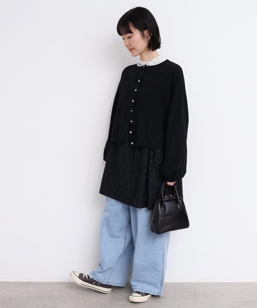 l'atelier du savon（アトリエドサボン）の「カラフルネップ裏毛　ミニカーディガン（カーディガン/ボレロ・レディース・ブラック/パープル/オフホワイト・FREE）」の4枚目の写真