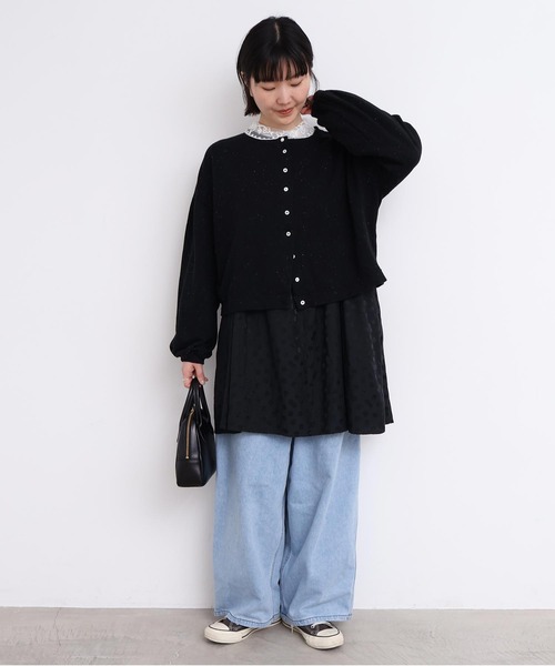 l'atelier du savon（アトリエドサボン）の「カラフルネップ裏毛　ミニカーディガン（カーディガン/ボレロ・レディース・ブラック/パープル/オフホワイト・FREE）」の7枚目の写真