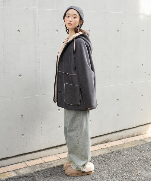 リバーシブル フード コーデュロイボアジャケット（ブルゾン