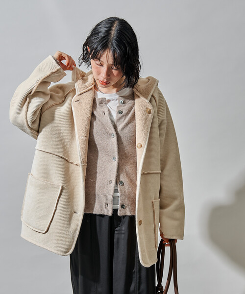 リバーシブル フード コーデュロイボアジャケット（ブルゾン